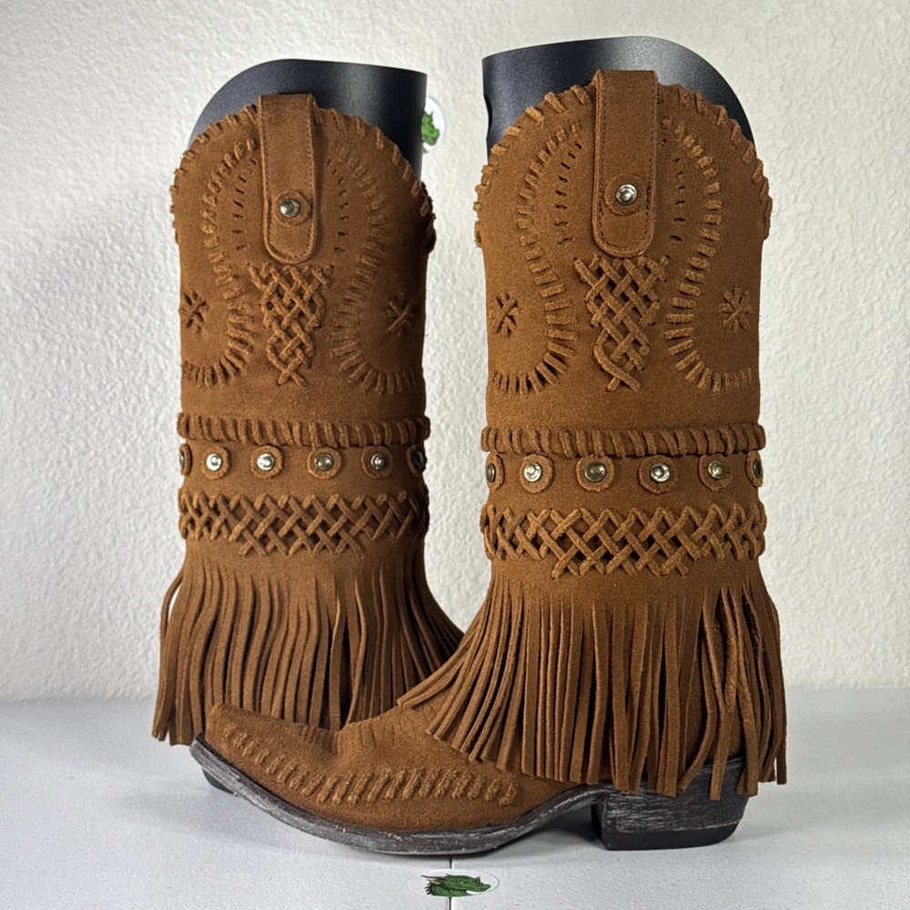 Old Gringo Chucha Western Fringe Cowboy Boots Women's Size 7 Rust Brown Studs - Picture 4 of 16